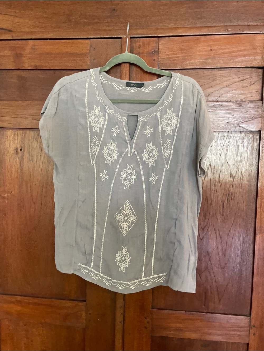 THML Gray Top with White Embroidered Front